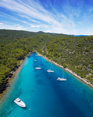 Sailing boats anchoring in Croatia bay