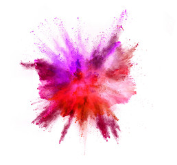 Explosion of coloured powder on white background