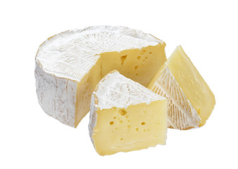 Camembert cheese isolated on white background with clipping path - obrazy, fototapety, plakaty