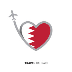 Bahrain travel concept. Heart shape flag with airplane