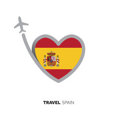 Spain travel concept. Heart shape flag with airplane