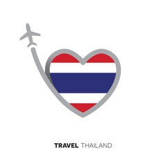 Thailand travel concept. Heart shape flag with airplane