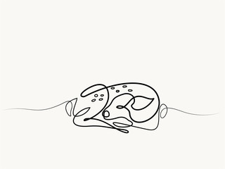Continuous line drawing. Funny Roe Deer Fawn cub baby. Vector illustration. Concept for logo, card, banner, poster flyer