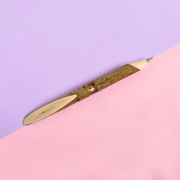 Ballpoint pen from tree branch with bark