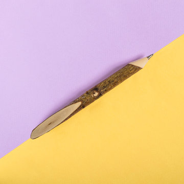 Ballpoint pen from tree branch with bark