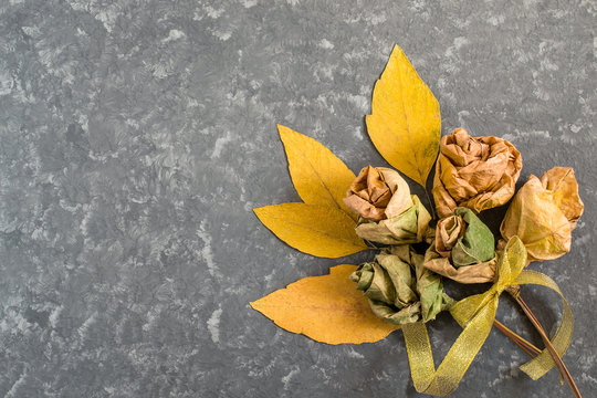 Bouquet of roses made from autumn maple leaves