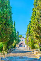 365 steps of Carrer del Calvari stairway leading to the El Calvari chapel at Pollenca, Mallorca, Spain