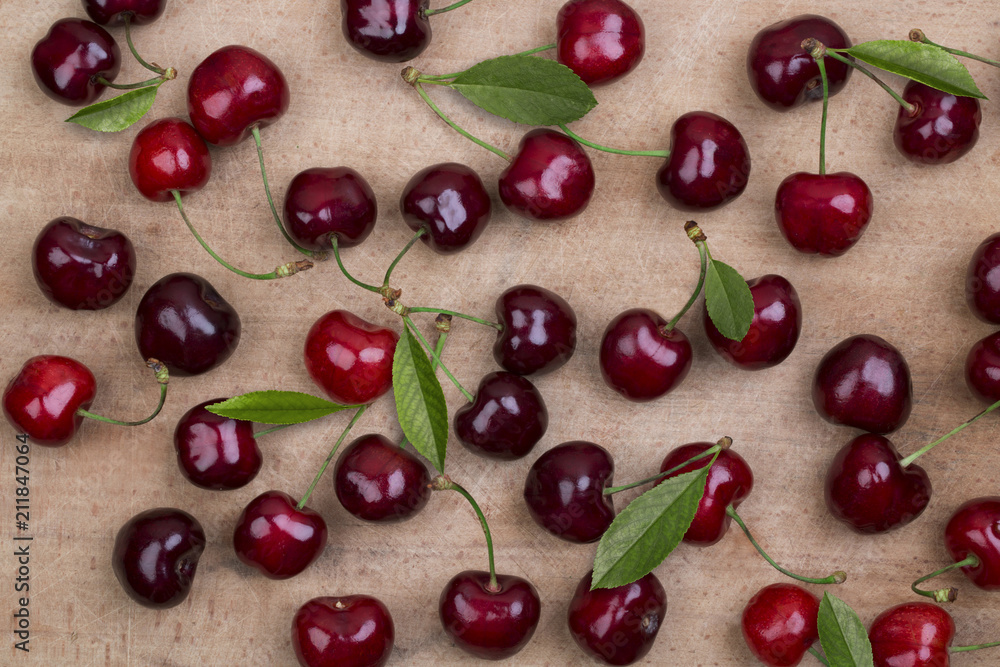 Canvas Prints Ripe cherry on a wooden table