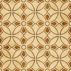 Retro brown cork texture grunge seamless background round curve cross frame line flower