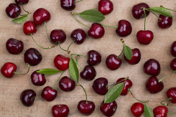 Ripe cherry on a wooden table