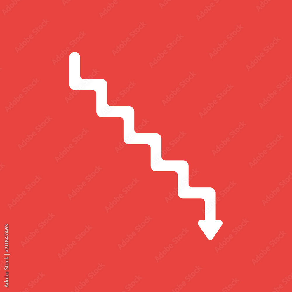 Poster vector icon concept of stairs with arrow moving down on red background