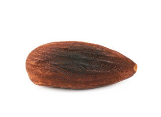 Single fried almond nut isolated
