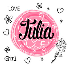 Vector illustration with Lettering Name Julia. Hand drawn. - obrazy, fototapety, plakaty