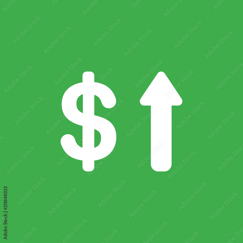 Poster vector icon concept of dollar symbol with arrow moving up on green background