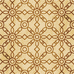 Retro brown cork texture grunge seamless background round cross frame check flower