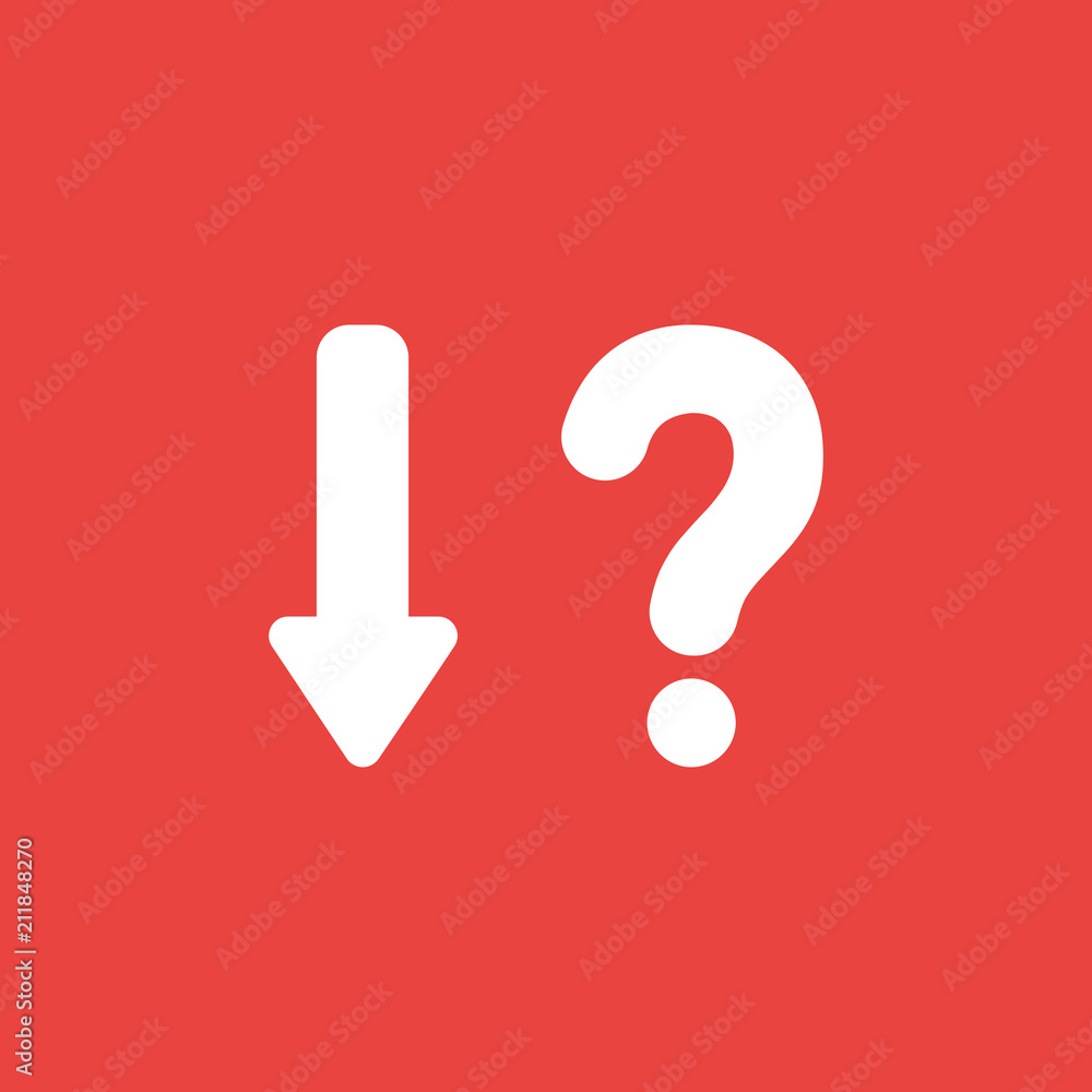 Poster vector icon concept of arrow moving down and question mark on red background