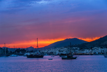Bodrum, Turkey, 26 May 2010: Sailboats at Sunset of Bodrum