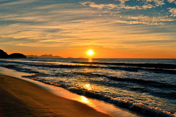 Beautiful Sunrise in Copacabana beach, Rio de Janeiro, Brazil