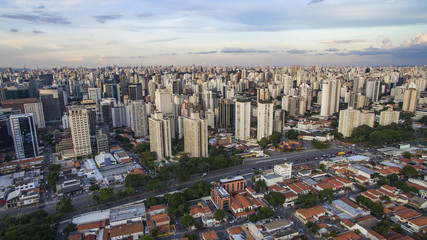 Drone shooting in a big city in the world, the Itaim Bibi neighborhood, the city of Sao Paulo, Brazil South America