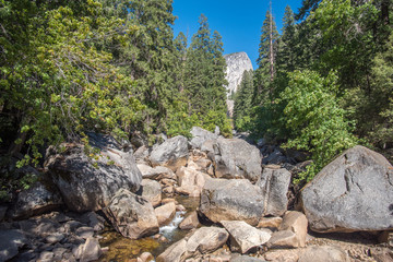 Vernal Falls Mist Trail Yosemite National Park Mountains Rainbow Waterfall