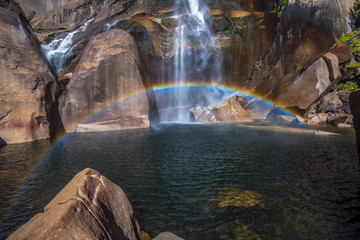 Vernal Falls Mist Trail Yosemite National Park Mountains Rainbow Waterfall