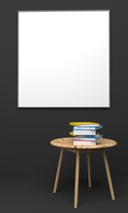 mock up frame white frame interior design table and book for background or graphic resource gray background 3D rendering