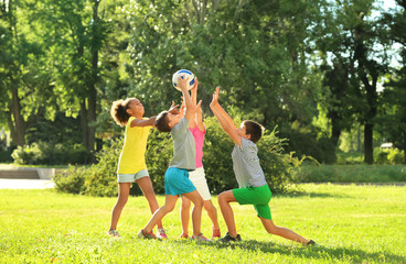 Fototapeta premium Cute children playing with ball in park