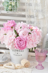bunch of peony in shabby chic style interior
