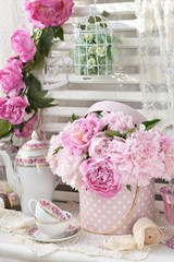 bunch of peony in shabby chic style interior