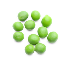 Fresh green peas on white background