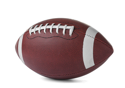 Leather American football ball on white background