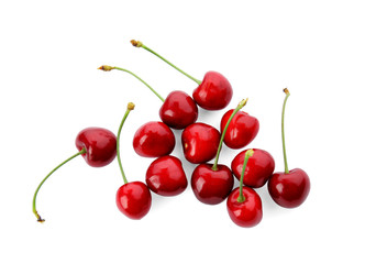 Naklejka na ściany i meble Sweet red cherries on white background