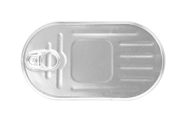 Tin can with food on white background