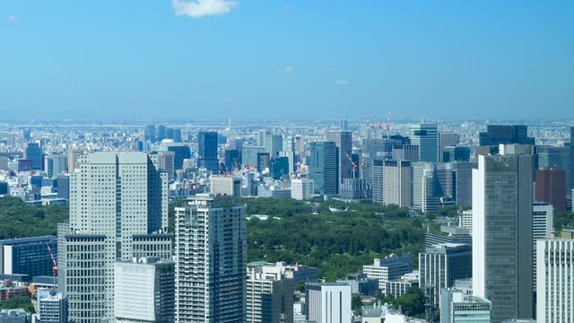 東京風景・タイムラプス・青空と緑