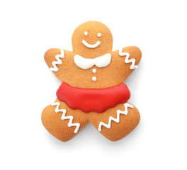 Tasty homemade Christmas cookie on white background