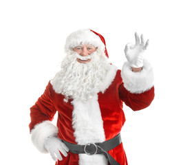 Portrait of authentic Santa Claus on white background