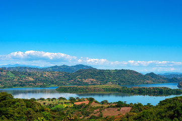 A panoramic view of the Suchitlan lake in El Salvador, Central America
