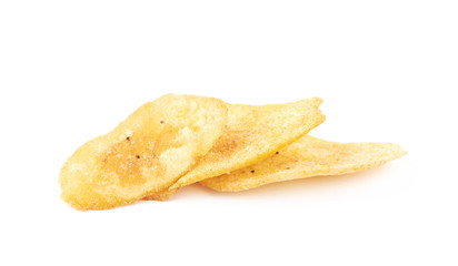Pile of spiced banana chips isolated