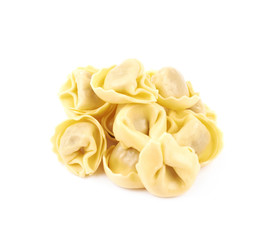 Pile of ravioli pasta isolated