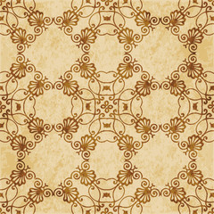 Retro brown cork texture grunge seamless background spiral curve check cross frame flower crest