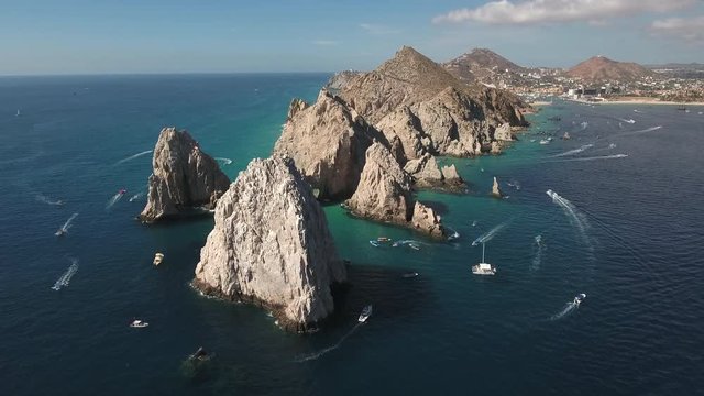 Aerial shot of El Arco arch. Cliffs and rocks - Cabo San Lucas, Mexico