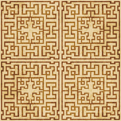 Retro brown cork texture grunge seamless background square geometry cross tracery frame