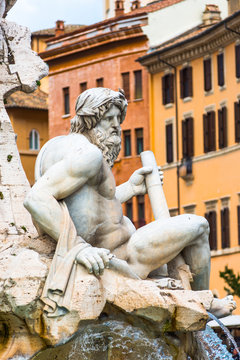 Fontana dei Quattro Fiumi (Fountain of the Four Rivers), a fountain in the Piazza Navona, Rome, Lazio