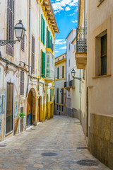 View of a narrow street in the historical center of Palma de Mallorca, Spain © dudlajzov