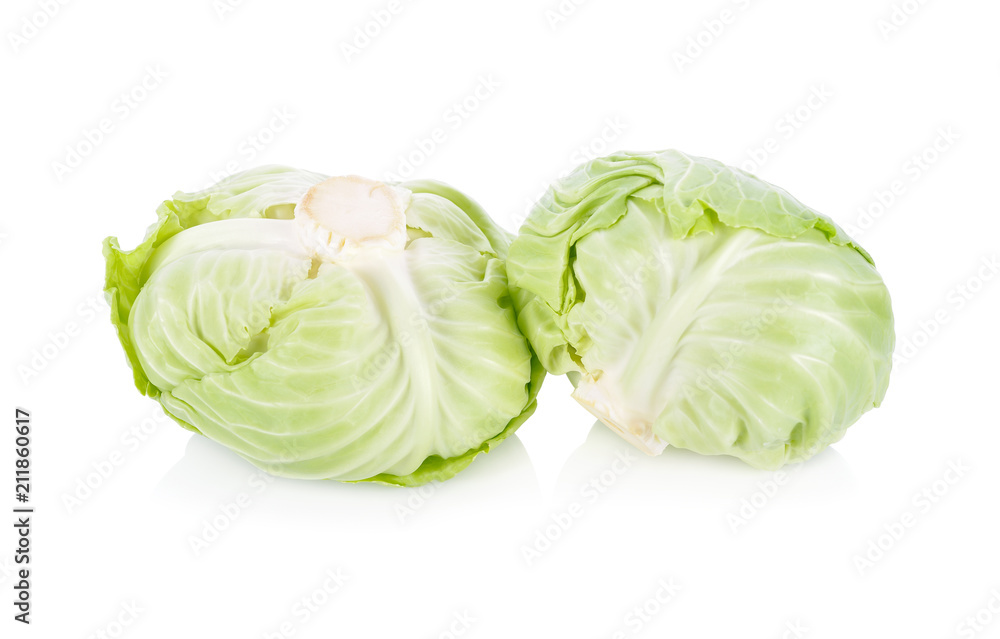 Wall mural whole fresh cabbage on white background