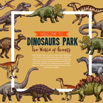 Vector sketch poster for dinosaurs park