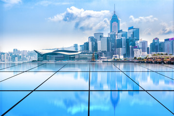 Hongkong Victoria Harbour building group and abstract glass floor