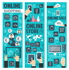 Online shopping vector banners for internet retail