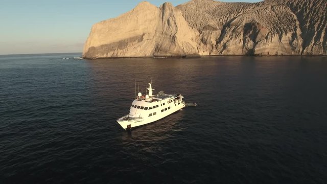 Aerial shot of scuba diving boat at sea - San Benedicto Island, Mexico