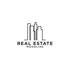 Real estate skyscraper mono line logo design template